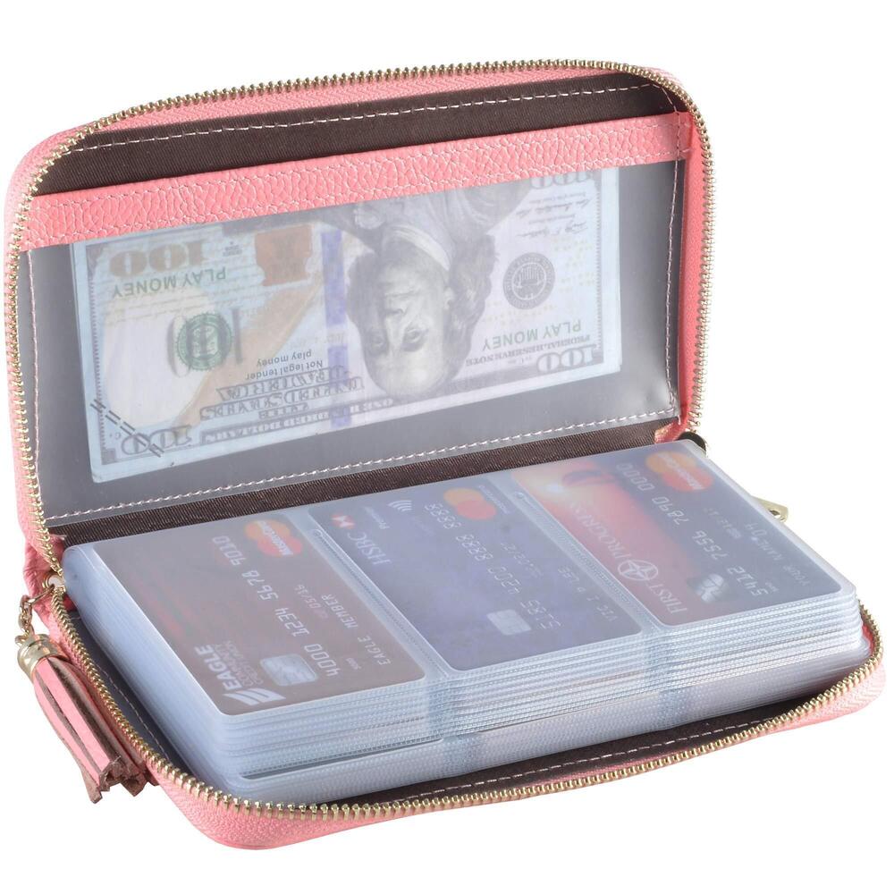 5577 Credit Card Holder Wallet Zipper Leather Case Purse RFID Blocking Pink